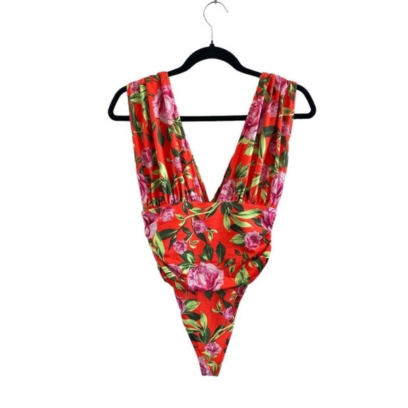 Zara Floral Draped V Neck Plunge Bodysuit Blogger Favorite - Picture 6 of 11